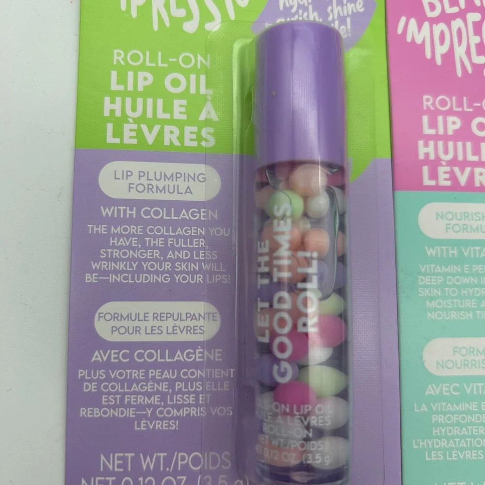 Beauty Impressions‎ Roll-On Lip Oil 3 Pack Vitamin E Collagen Vitamin C Set NEW